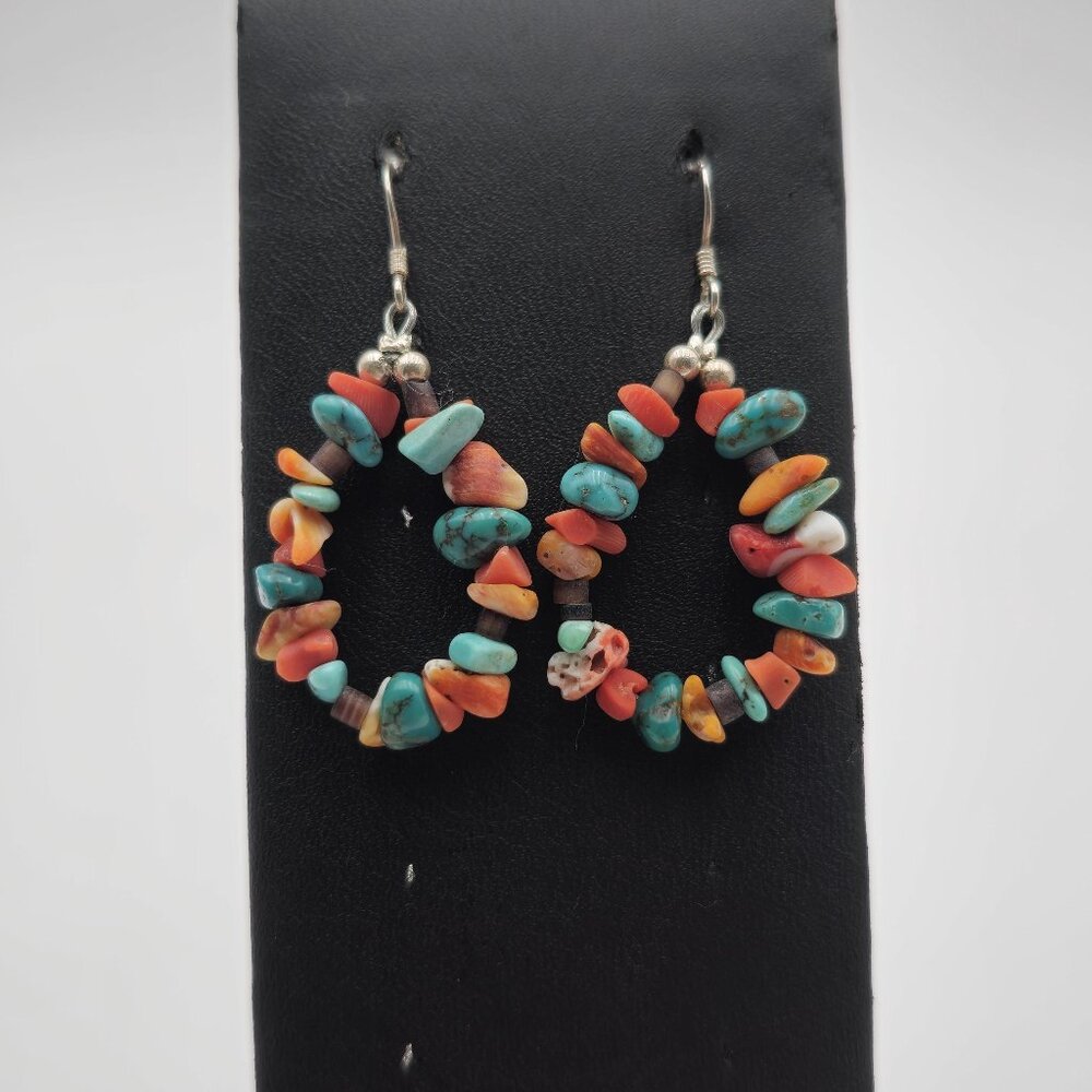 Sterling Silver Handmade Turquoise And Various Shell Earrings A3510